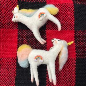 Handcrafted Unicorn felt wool Holiday Ornaments - White and Multicolor